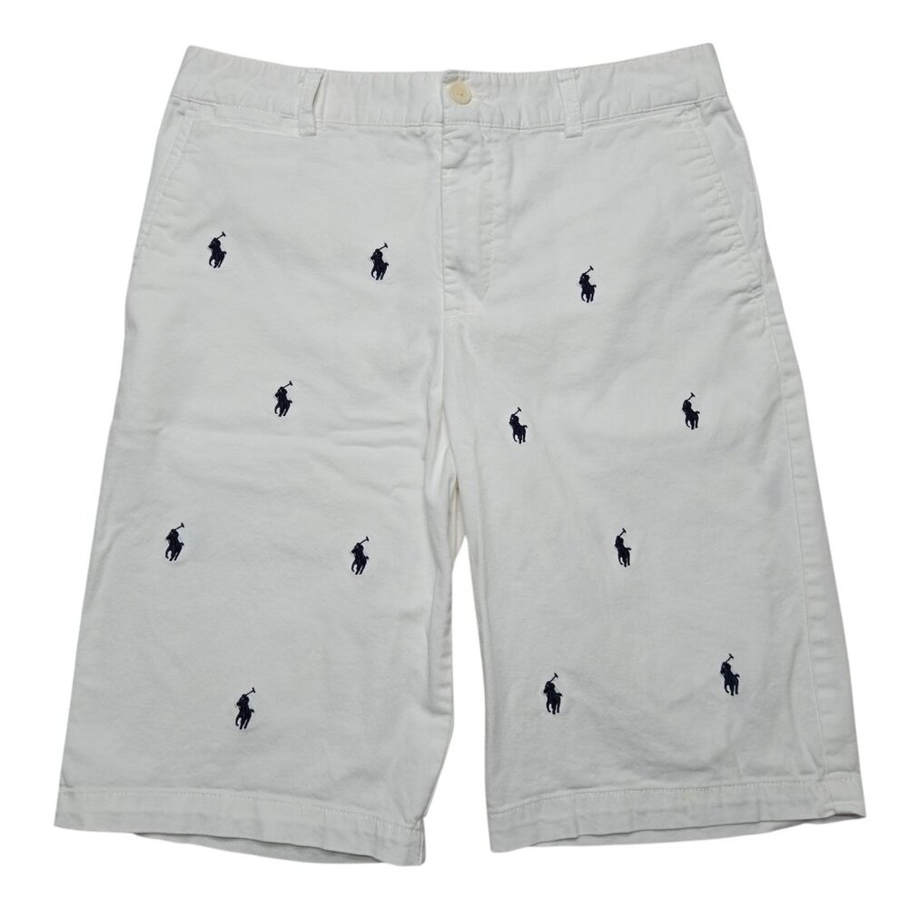 Polo Ralph‎ Lauren Shorts Boys 18 White Embroidered Pony Logo Flat Front Casual